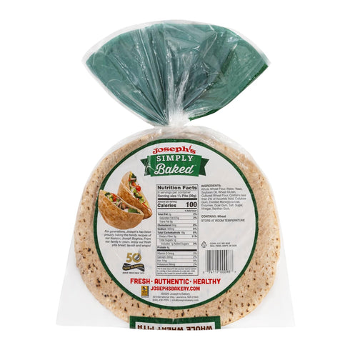 1-Pack, (4 Pack, 11oz.) Joseph's Simply Baked Whole Wheat Pita, Fresh Baked Pitas per