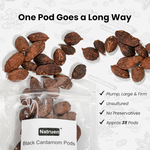 Whole Black Cardamom Pods (Tsao Ko) 4 Ounces, Approx 35 Pods, Natruen, All Natural, Non-GMO Spice