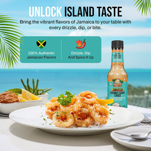 5 oz Montego Island Foods Jamaican Coconut Curry Sauce New Enhanced Recipe with Real Coconut Cream, Fresh Lime Juice