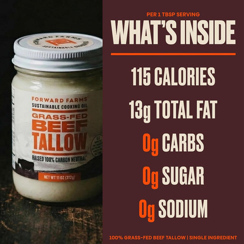 100% Whole30 11 oz (2 Pack) Forward Farms Carbon Neutral Raised Grass-Fed & Grass-Finished Beef Tallow | Premium Pure