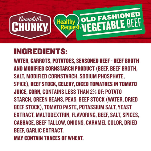 18.8 Oz 12) Campbells Chunky Healthy Request Soup, Old Fashioned Vegetable Beef Soup, Can (Case