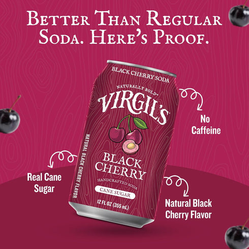 Pack 24 (12 oz Virgil's Naturally Bold Handcrafted Black Cherry Soda, of fl Can each) - Bold Creamy Flavor with Mellow