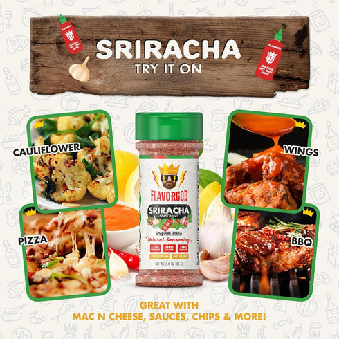 2 Sriracha Seasoning Mix, Bottles by Flavor God - Premium All Natural & Healthy Spice Blend for Veggie Frittata, Toast