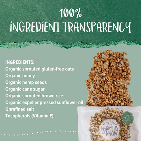 11 (Pack 6) One Degree Organics Sprouted Oat Honey Hemp Granola Cereal, Glyphosate-Free, USDA Organic, Gluten-Free
