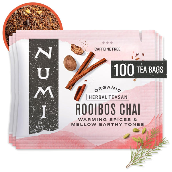 Numi Organic Rooibos Chai Tea, 100 Tea Bags, Herbal Red Tea with