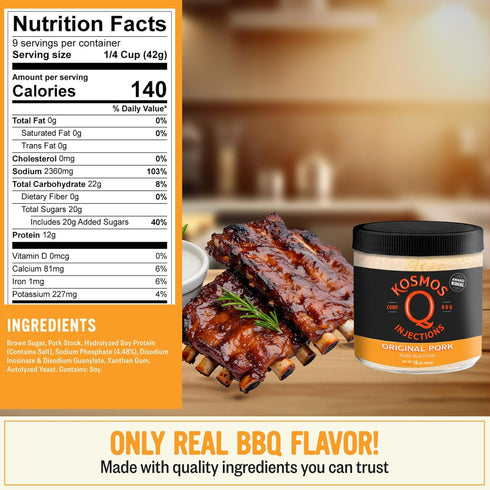 16 Oz Kosmos Q Original BBQ Pork Injection, Meat Marinade for Pulled Pork, Chops, Ribs, Tenderloin & Brisket, Enhance