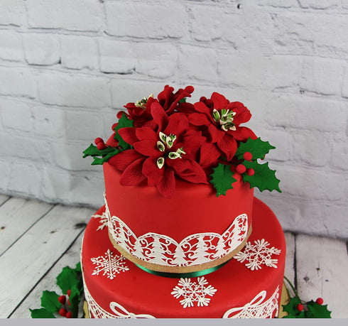 Poinsettia 3 set Global Sugar Art Small Christmas Kit Sugar Cake Flowers & Holly Leaf Sprays, Piece by Chef Alan