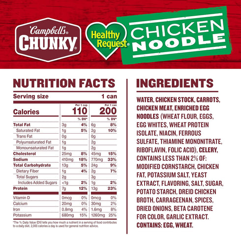 Soup,16.1 Oz Campbells Chunky Soup, Healthy Request Chicken Noodle Can