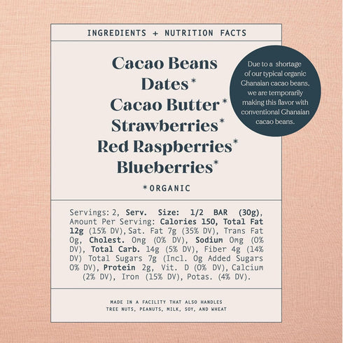 Mulberry 4 Pack Spring & Dark Chocolate Bars Healthy Dark Chocolate, Date-Sweetened - Mixed Berry