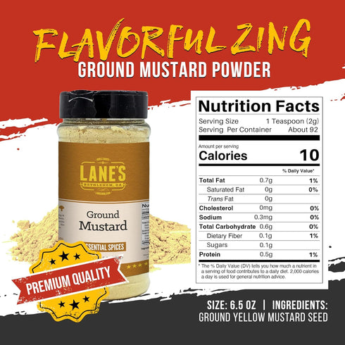 6.5 Oz Lane's Ground Mustard Powder, All-Natural Ground Dry Mustard Powder, Perfect for Meats, Fish & Sauces Ground