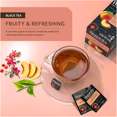 Wissotzky Sunny Peach Black Tea Bags, 20 Count | Antioxidant Rich | Fruity Delight | Black Tea