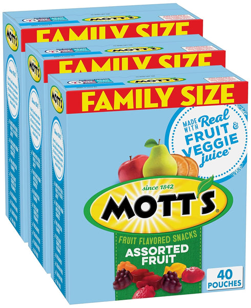 Mott's Fruit Flavored Snacks, Assorted Fruit, Pouches, 0.8 oz, 40 ct (Pack