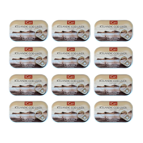 4oz. (PACK 12 Icelandic Cod Liver Wild Caught (Foie de Morue) OF CANS)