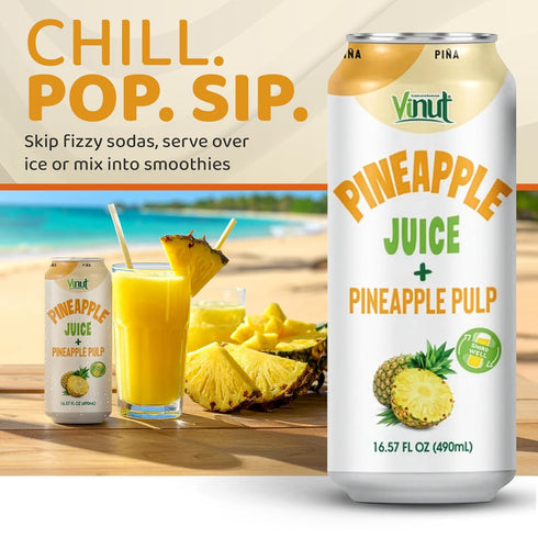 (16.57 oz, Pack 12) Vinut Natural Pineapple Juice Drink with Pulp, fl of Real Pineapple Juice, No Sugar Added, Gluten