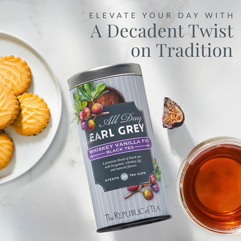 36 The Republic of Tea All Day Earl Grey Whiskey Vanilla Fig Black Tea, Naturally Caffeinated, Tea Bags