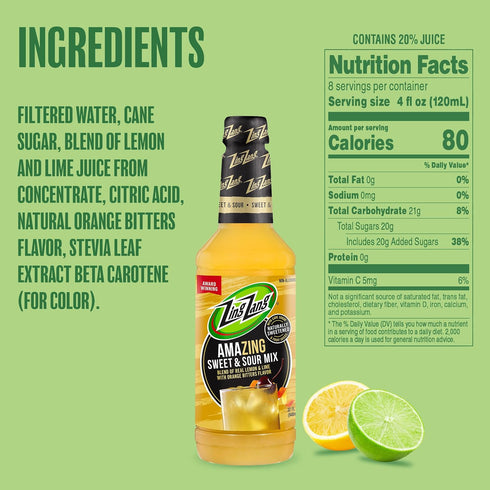 32 Oz (Pack 3) Zing Zang Sweet & Sour Mix, Non-Alcoholic Cocktail Mixer, Fl Bottle