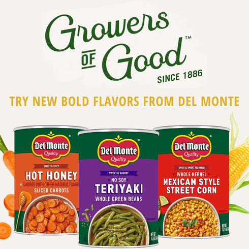 14.5 oz. Pack 12 Del Monte No Soy Teriyaki Whole Green Beans, Cans