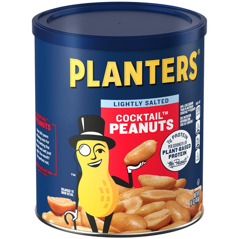 16 Oz PLANTERS Dry Roasted Peanuts, Plant-Based Protein, Lightly Salted, Peanut Snack, Jar