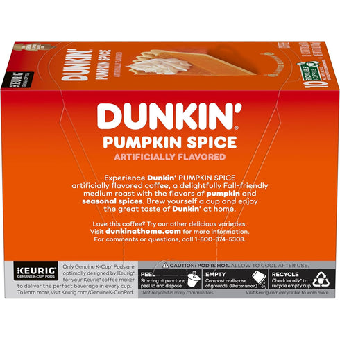 10 Count (Pack 6) Dunkin Pumpkin Spice Coffee, Limited Edition Fall Coffee, K Cup Pods , Boxes