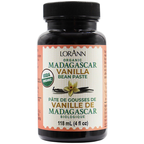 LorAnn Organic Pure Madagascar Vanilla Bean Paste, 4oz (118ml) - Rich Flavor, Real Seeds, Ideal for Baking