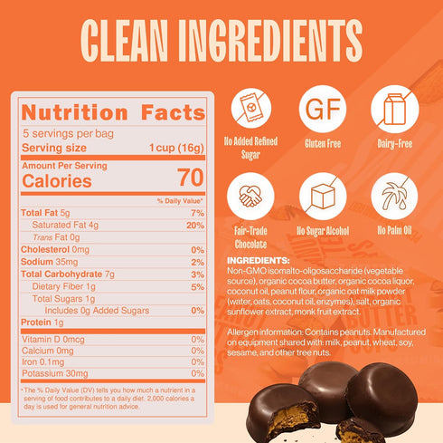 4 Oat Milk Dark Chocolate Peanut Butter Cups Vegan, Dairy-Free & Gluten-Free Low Sugar, Non-GMO, No Palm Oil Healthy