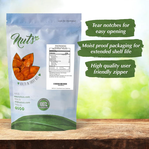 Packed (4 LBS) NUTS U.S. - Dried Nectarines I Grown in California I Sun Dried Chewy Flavor I GMO Free I In Resealable