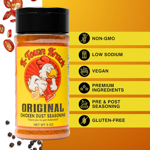 K-Town Krack - Original Chicken Dust Seasoning - All-Purpose Seasoning & BBQ Rub Seasoning for Chicken, Beef, Pork, Fish - All-in-one Spice Rub, BBQ Rub, Wing Seasoning, Meat Seasonings and Rubs 9oz