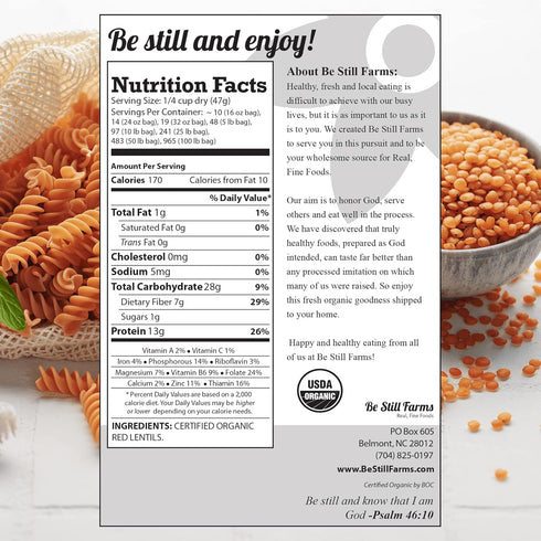 (4.8lb) Organic Red Lentils Dry by Be Still Farms - Lentils Bulk aka Masoor Dal - Ideal for Soup, Pasta, Pilof - High