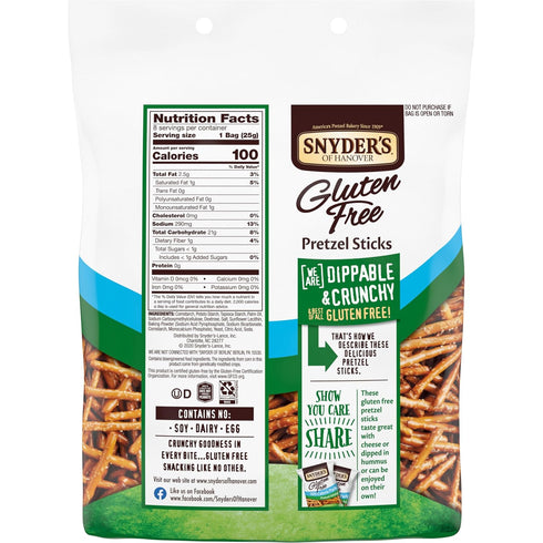 100 Packs, 8 Snyder's of Hanover Gluten Free Pretzel Sticks, Calorie Individual Ct