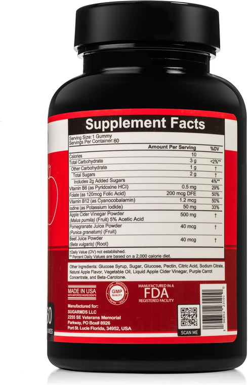 60 Gummies B6 B12-500mg SugarMD Apple Cider Vinegar - Vitamin & Apple Cider Vinegar Supplement from Raw, Unfiltered
