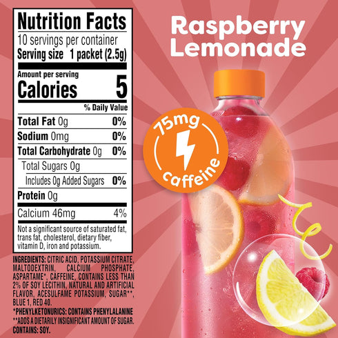 10 On-the-Go-Packets Crystal Light Raspberry Lemonade Energy Boost Drink Mix, ct