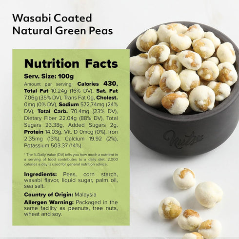 100% Packed (1 LB) NUTS U.S. - Wasabi Coated Natural Green Peas | Natural | Crunchy & Spicy | No Artificial Color