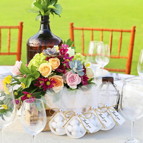 80 Set Kathfly Wedding Almond Candy Favors DIY for Guests Include Pearl Rings, Pearls, Card, String Glue Tulle Bag