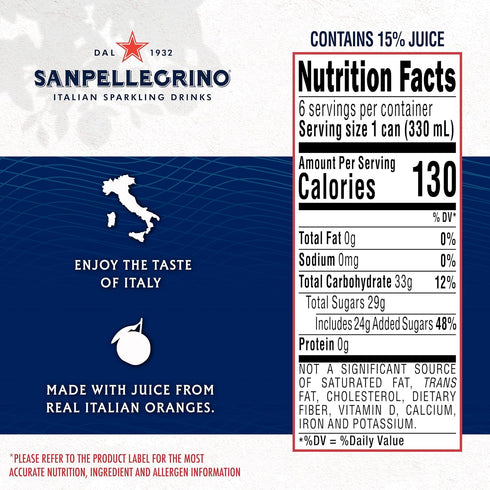 11.15 Oz Sanpellegrino Italian Sparkling Drink Aranciata Rossa, Sparkling Orange and Blood Orange Beverage, Fl Can