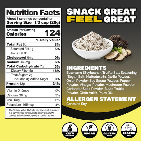 3oz (Pack 4) Where You Bean Edamame Beans Snack (Truffle Salt) - Crunchy and Dry Roasted Edamame Beans - High Protein