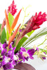 Generic Fresh Orchids and Tropical Flower Bouquet, Purple Orchids, Red Ginger, Heliconia, Mixed Foliage, Hawaiian