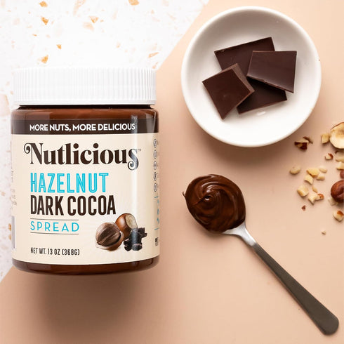 (13 oz), 4g NUTLICIOUS Hazelnut Dark Cocoa Spread Spreadable Rich Dark Cocoa Roasted Hazelnuts, Made in the USA, No
