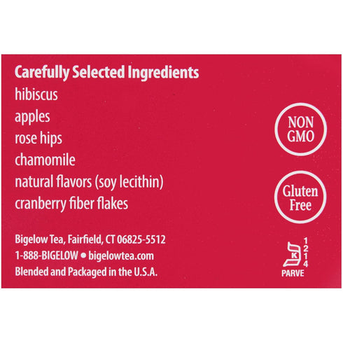 28-Count (Pack 6) BigelowCranberry Apple Herbal Tea Bags Boxes of Cranberry Apple Hibiscus Flavored Herbal Tea Bags All