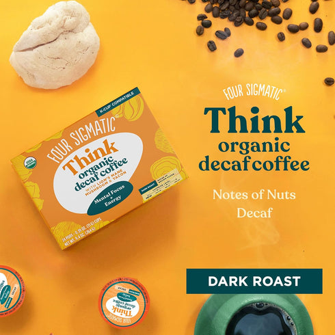 Immune 24 Count Four Sigmatic Decaf Mushroom Coffee K-Cups | Organic Dark Roast Coffee with Lions Mane & Yacon | Focus