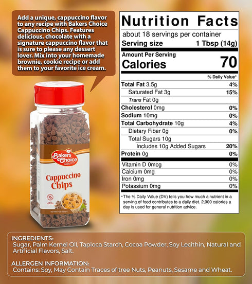 Baker's Choice 9 oz. Cappuccino Flavored Chocolate Chips - Dairy Free, Kosher