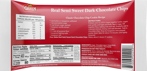 Gefen Vegan Semi Sweet Real Dark Chocolate Chips, Dairy Free 9oz (3 Pack), Great for Baking