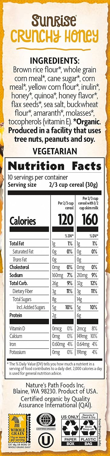 10.6 Nature's Path Organic Gluten-Free Cereal, Crunchy Honey Sunrise, Ounce