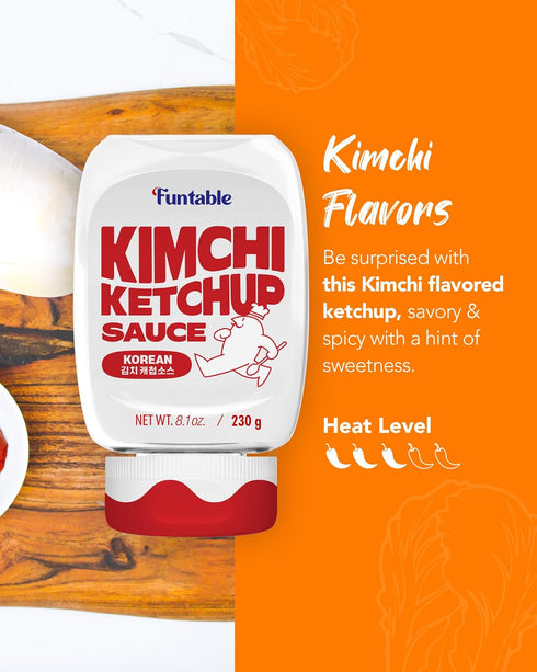 (8.1 oz, 230g) Funtable Kimchi Ketchup (Halal) - Savoury & Spicy Ketchup, Great Flavors, Easy-to-Use. Perfect