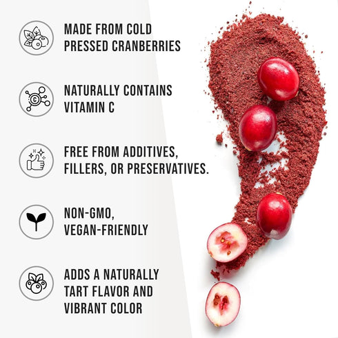 9 oz (255g) Organic Cranberry Juice Powder Wildberry Source Rich in Natural Vitamin C Cold-Pressed & Water-Soluble