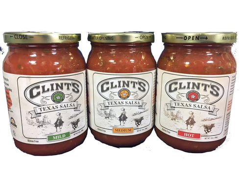 Clint's Texas Salsa Sampler 16oz Jar (Pack of 3 Different Flavors)