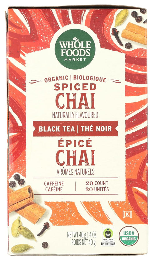 20 Count Whole Foods Market, Organic Spiced Chai Black Tea