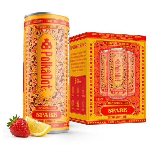 Polkadot Spark Seltzer, Strawberry Lemonade Flavor, Sparkling Drink with L-Theanine, Lions Mane,