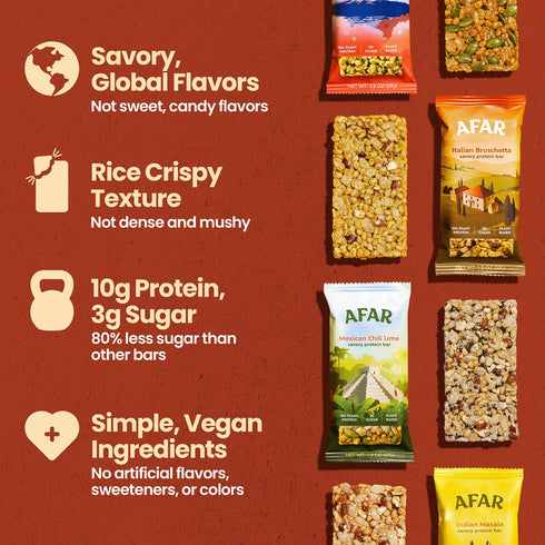 (8 Pack) Afar Savory Protein Bars Low Sugar, High Protein Healthy Snacks for Adults Meal Replacement Bar Rice Crispy
