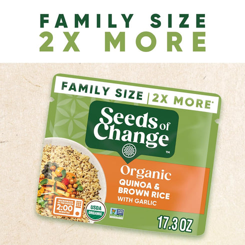 17.3 oz (Pack 6) SEEDS OF CHANGE Organic Quinoa & Brown Rice with Garlic Family Size, Organic Food, Pouch