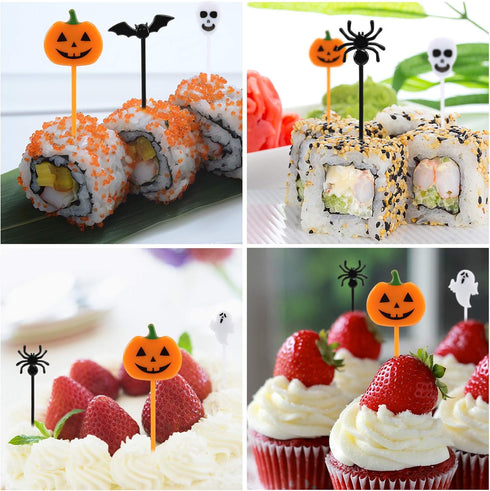 100 PCS Halloween Picks - Plastic Cupcake Toppers for Halloween Party Appetizer